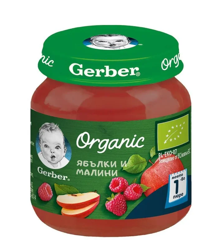 GERBER® Organic Ябълки и малини, 125 гр. - GERBER