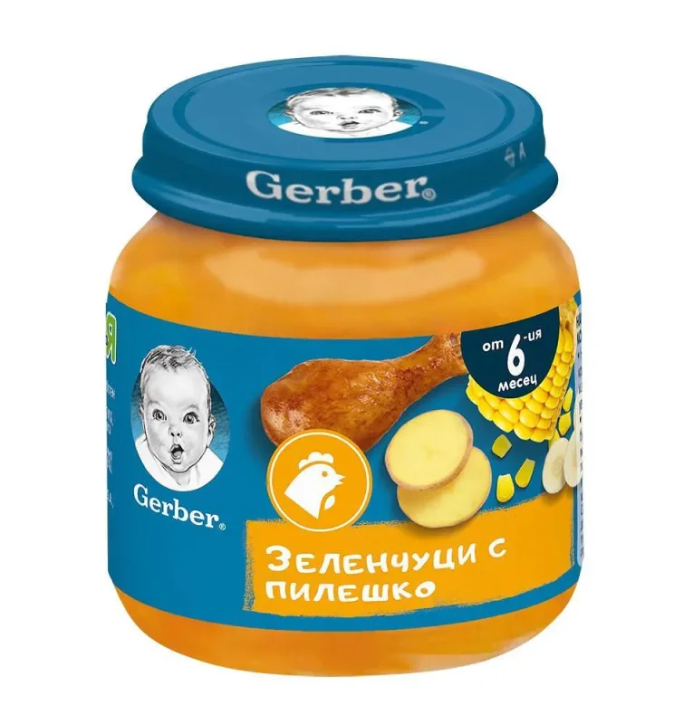 Nestlé GERBER ® Пюре Зеленчуци с пилешко, от 6-ия месец, бурканче, 125g - GERBER