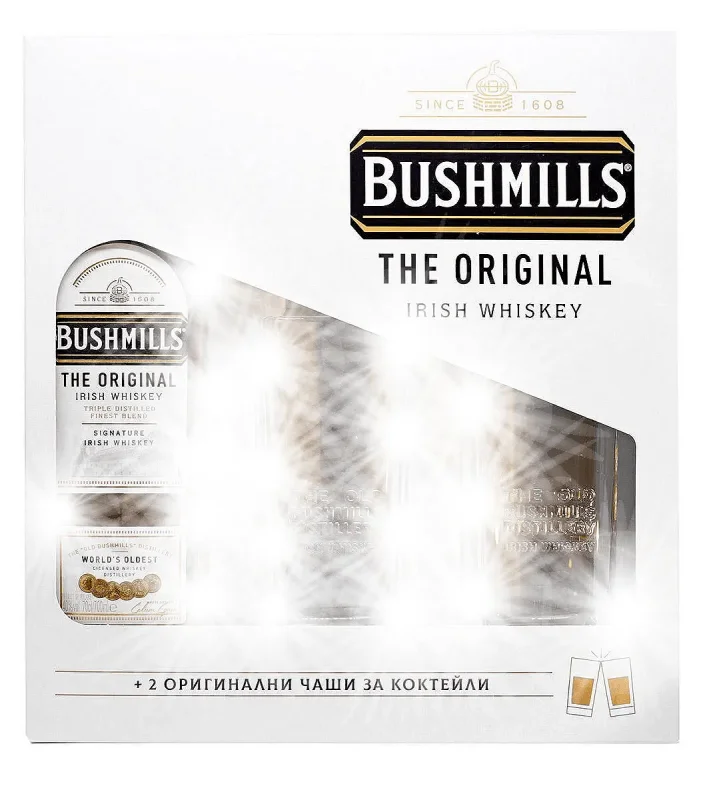 Ирландско уиски BUSHMILLS 40% алк. 700 мл + 2 чаши - BUSHMILLS