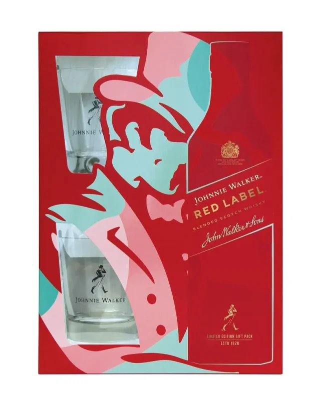 Уиски JOHNNIE WALKER RED LABEL,40%70cl + 2 чаши - JOHNNIE WALKER