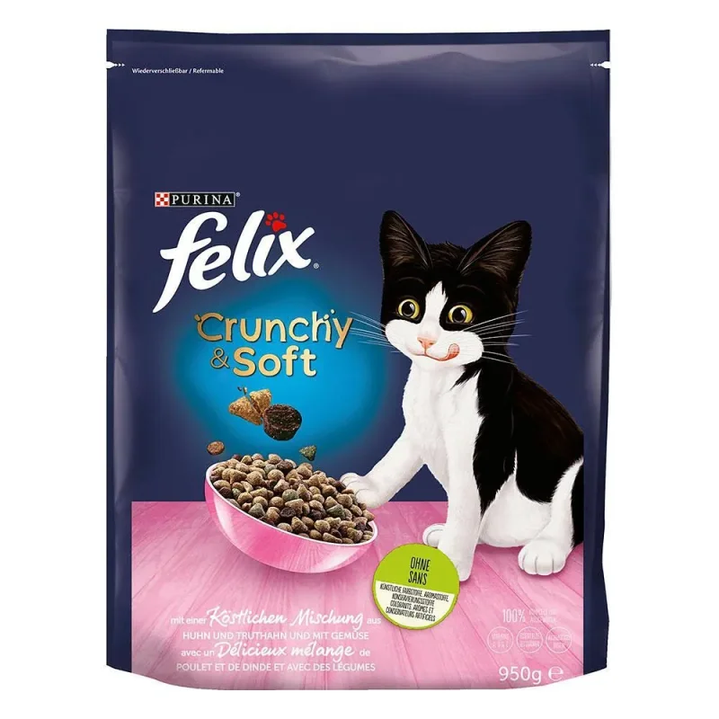 Суха храна за котка FELIX Cnchy Сьомга и зеленчици 950гр - FELIX