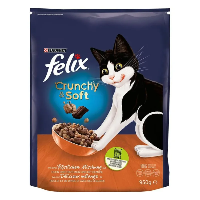 Суха храна за котка FELIX Cnchy J Пиле&Зеленчуци 950г - FELIX