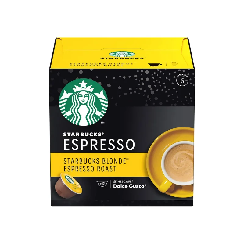STARBUCKS BLONDE Espresso Roast от NESCAFÉ® DOLCE GUSTO, кафе капсули, светло изпичане, кутия 12 капсули/12 напитки, 66g - STARBUCKS