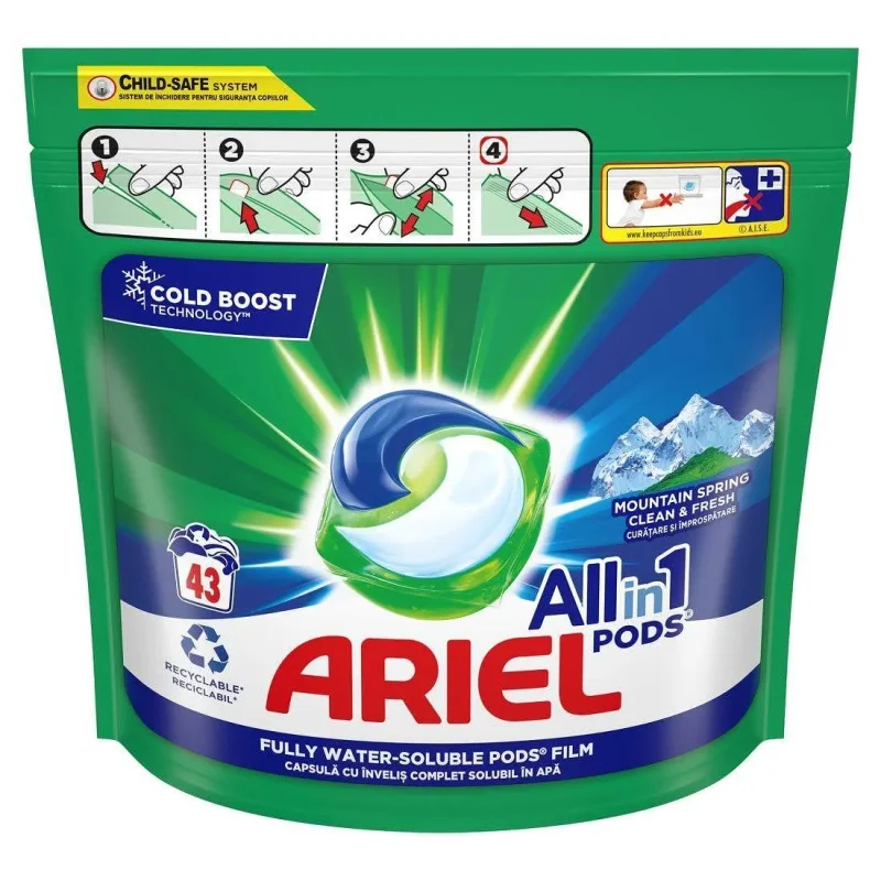 Капсули за пране ARIEL All in One Pods Mountain Spring 43 бр. - ARIEL