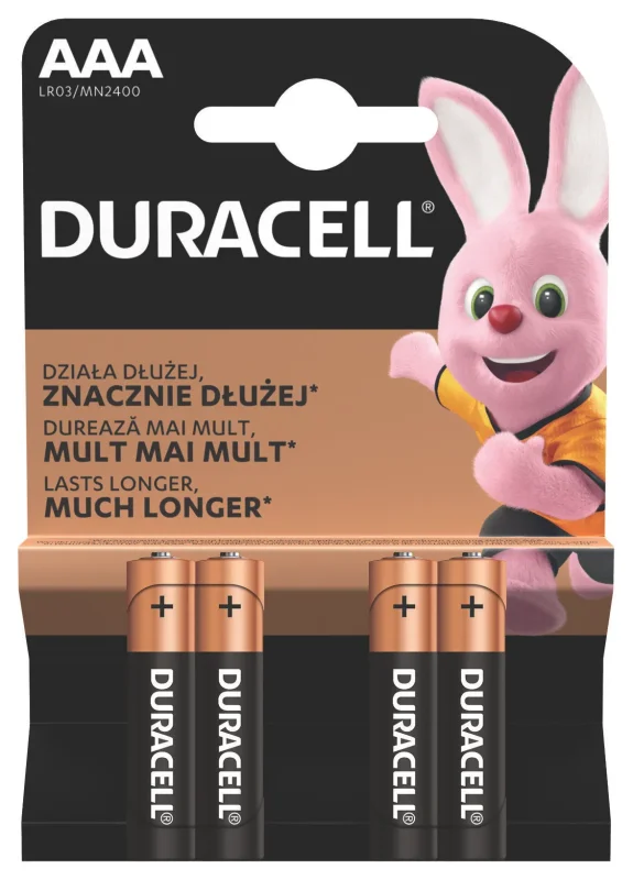 Алкална батерия Duracell Basic ААА 4бр. - DURACELL