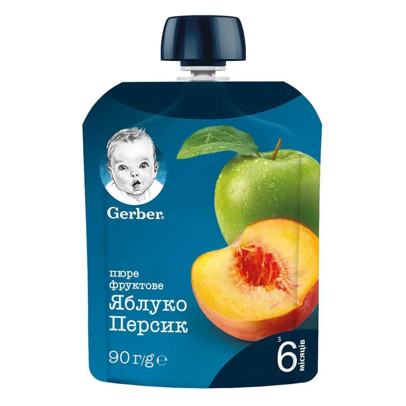 GERBER® Ябълка и праскова, от 6-ия месец, пауч, 90g - GERBER