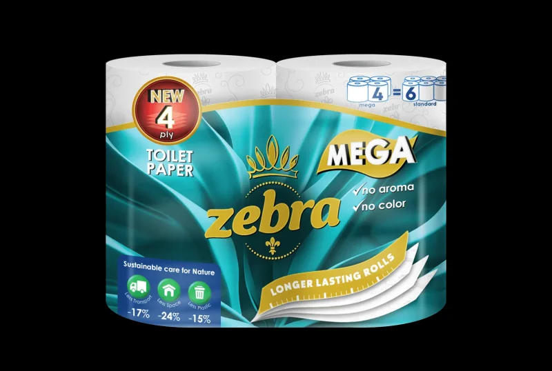 Тоалетна хартия ZEBRA White Mega 100% цел. 3 пл. 4 бр. - ZEBRA