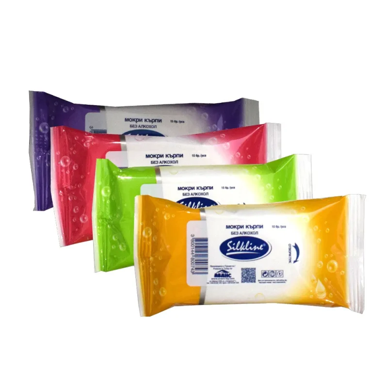 Мокри кърпи SILKLINE 4 цвята 15 бр
