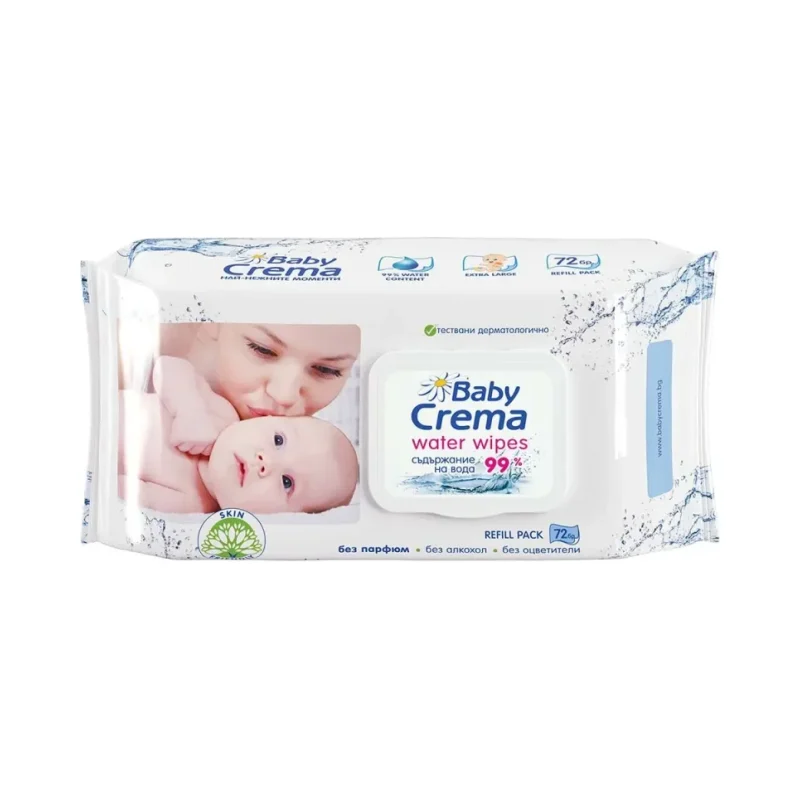 Мокри кърпи BABY CREMA с капак 99% вода 72 броя - BABY CREMA