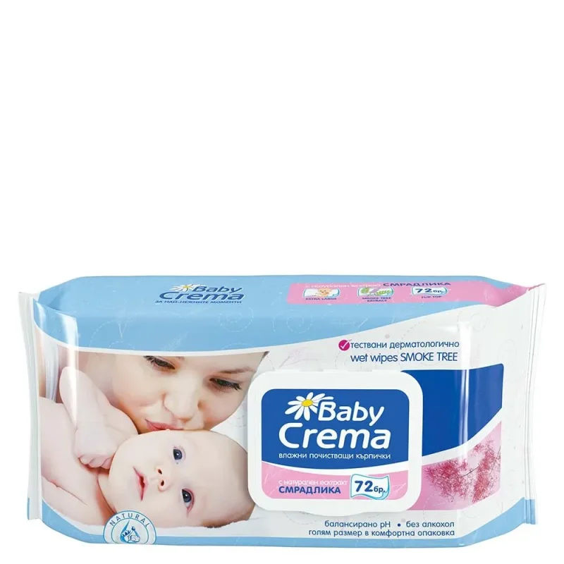 Мокри кърпи BABY CREMA с капак Смрадлика 72 броя - BABY CREMA