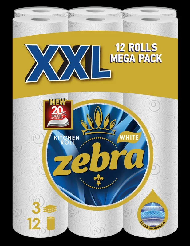 Кухненска ролка ZEBRA White XLL 100% цел. 12 бр.
