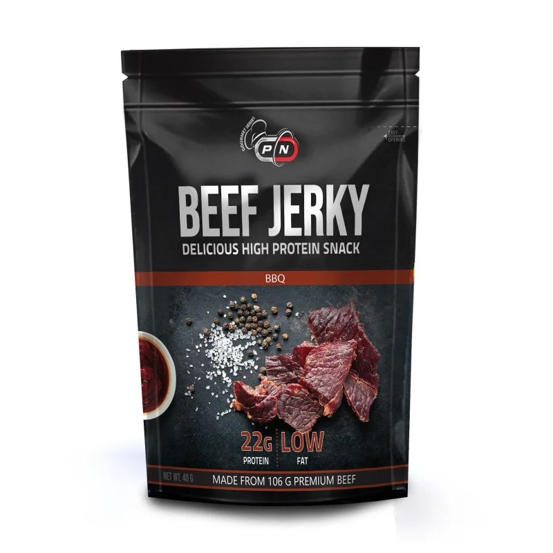 Сушено месо BEEF JERKY BBQ 60% протеин 40 г - BEEF JERKY