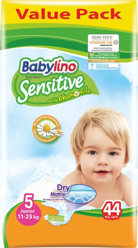Бебешки пелени BABYLINO Sensitive 5 11-25 кг 44 бр. - BABYLINO