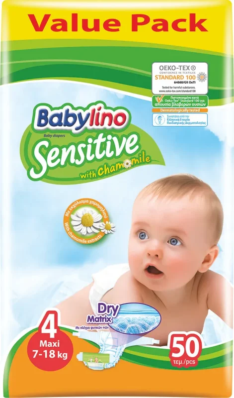 Бебешки пелени BABYLINO Sensitive 4 7-18 кг 50 бр. - BABYLINO