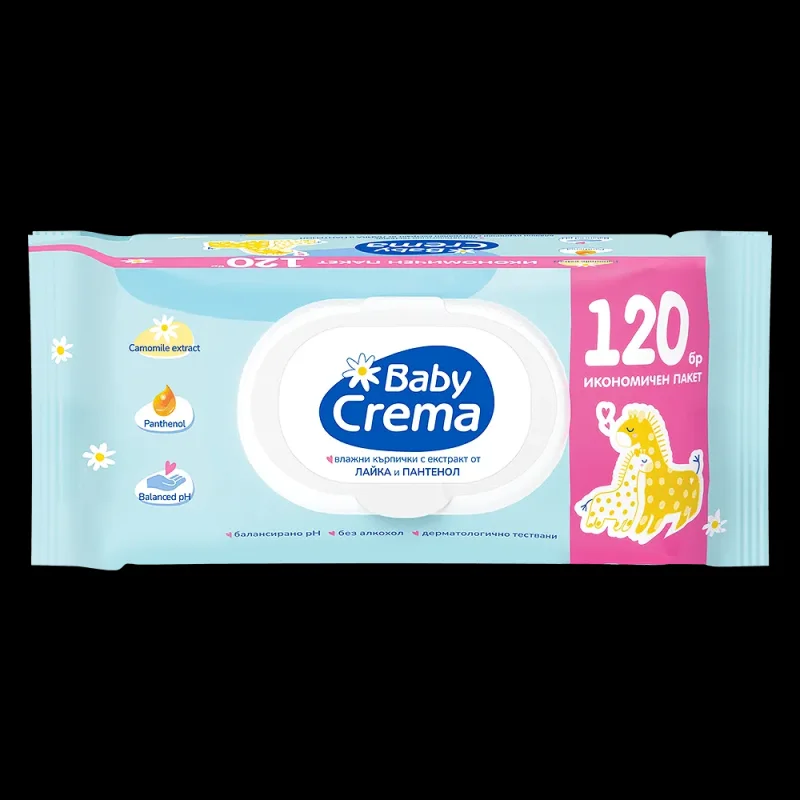 Мокри кърпи BABY CREMA с капак 120 бр.
