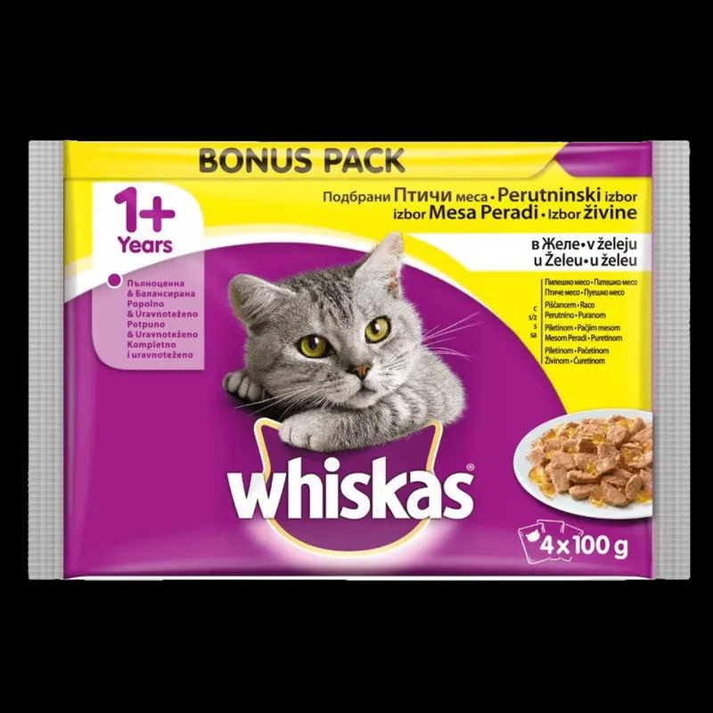 Пауч за котки WHISKAS птиче 4x100 г - WHISKAS