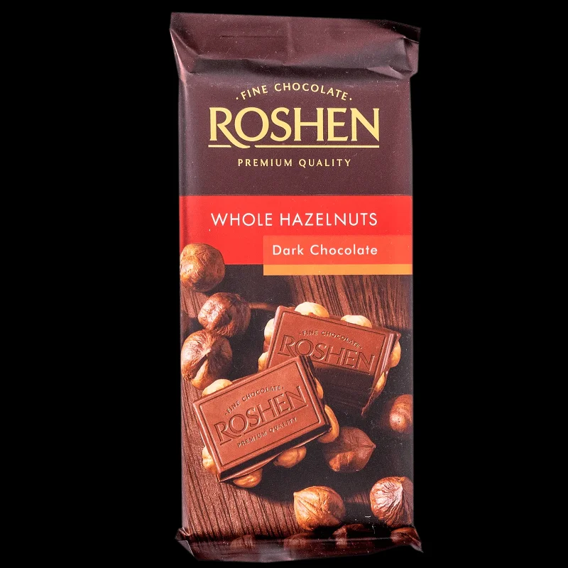 Шоколад ROSHEN черен с цели лешници 90 г - ROSHEN