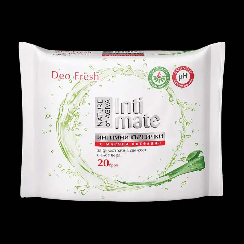 Мокри кърпи INTIMATE алое/лайка 20 бр. - INTIMATE