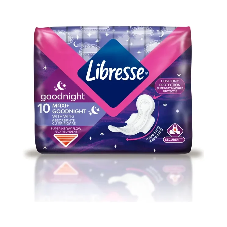 Дамски превръзки LIBRESSE Maxi Goodnight 6 капки 10 бр. - LIBRESSE