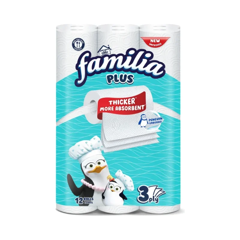 Кухненска ролка FAMILIA, бяла, 100% цел., 3 пл., 12 бр. - Фамилия