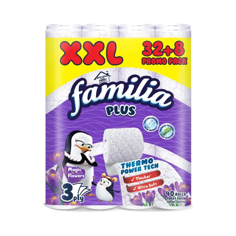 Тоалетна хартия FAMILIA Magic Flowers XXL 100% цел. 3 пл. 40 бр. - Фамилия