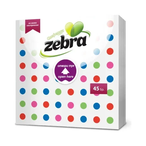 Салфетки ZEBRA, еднопластови 33х33 см, 45 бр. - ZEBRA