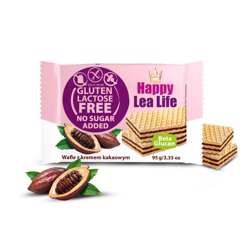 Вафли без глутен, лактоза и захар - какао, Happy Lea Life, 95 гр