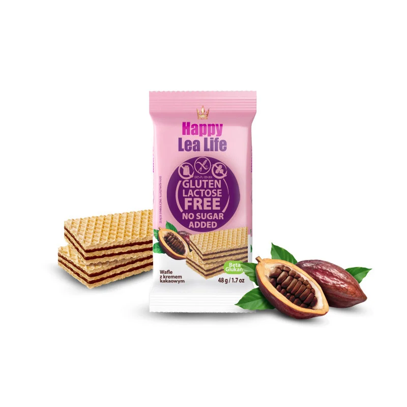 Вафли без глутен, лактоза и захар - какао, Happy Lea Life, 48 гр