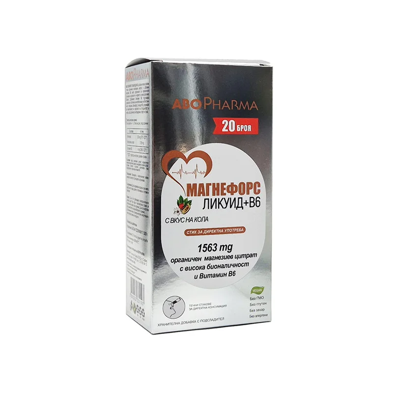 Магнефорс Ликуид + В6, с вкус на кола, Або Фарма, 20 стика - ABO Pharma