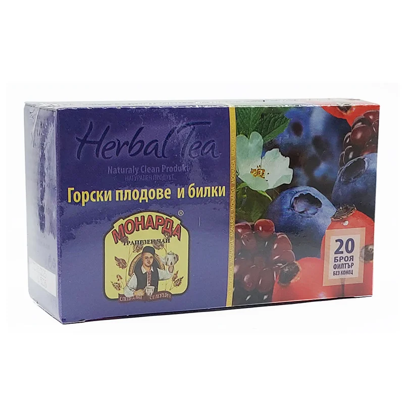 Билков чай - Горски плодове и билки, Монарда, 20 филт. пакетчета