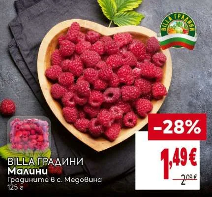 BILLA ГРАДИНИ Малини Градините в с. Медовина 125 г