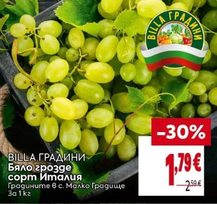 BILLA ГРАДИНИ Бяло грозде сорт Италия 1 кг