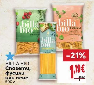 BILLA BIO Спагети, фусили или пене 500 г