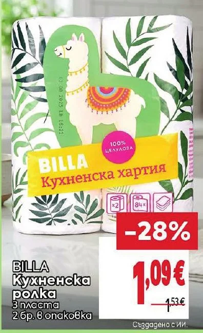 BILLA Кухненска ролка 3 пласта 2 бр. в опаковка