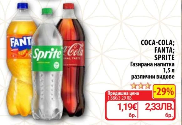 COCA-COLA; FANTA; SPRITE Газирана напитка различни видове 1.5 л