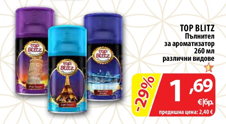 TOP BLITZ Пълнител за ароматизатор различни видове 260 мл