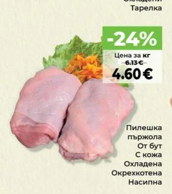 Пилешка пържола От бут С кожа Охладена Окрехкотена Насипна