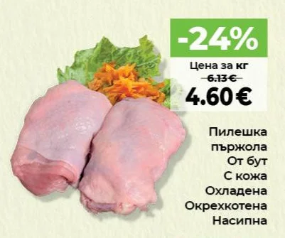 Пилешка пържола От бут С кожа Охладена Окрехкотена Насипна