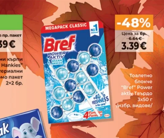 Тоалетно блокче "Bref" Power aktiv Твърдо 3х50 г