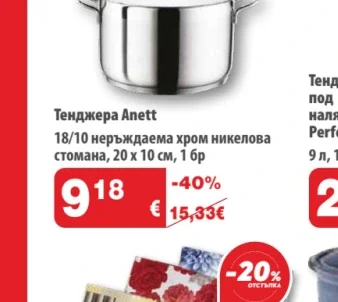 Тенджера Anett 18/10 неръждаема хром никелова стомана 20 х 10 см, 1 бр