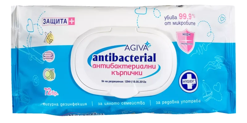 Agiva Антибактериални мокри кърпички 72 бр.