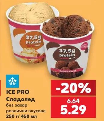 ICE PRO Сладолед без захар различни вкусове 250 г/ 450 мл