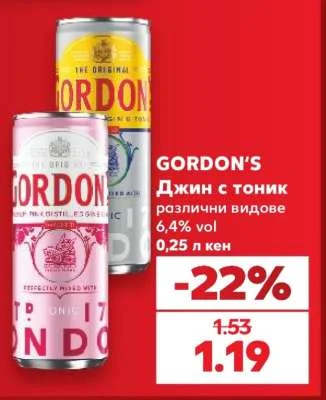 Gordon's Джин с тоник различни видове 0.25 л