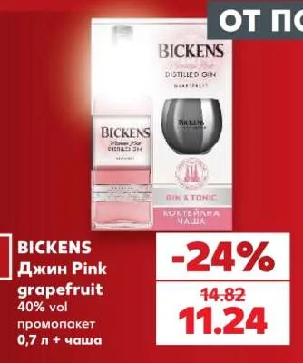 BICKENS Джин Pink grapefruit промопакет 0,7 л + чаша