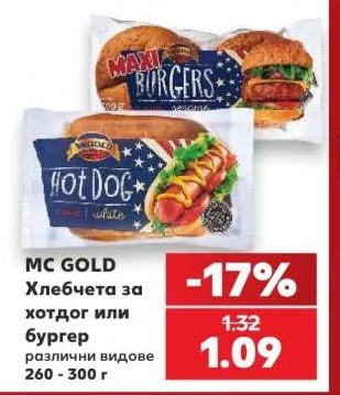MC GOLD Хлебчета за хотдог или бургер различни видове 260 - 300 г