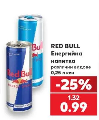 RED BULL Енергийна напитка различни видове 0,25 л кен