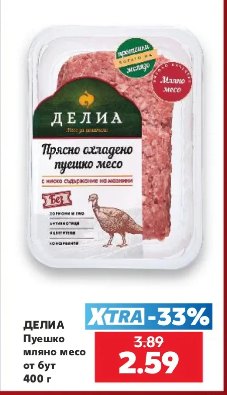 ДЕЛИА Пуешко мляно месо от бут 400 г