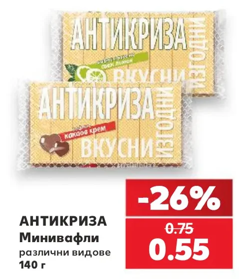 АНТИКРИЗА Минивафли различни видове 140 г