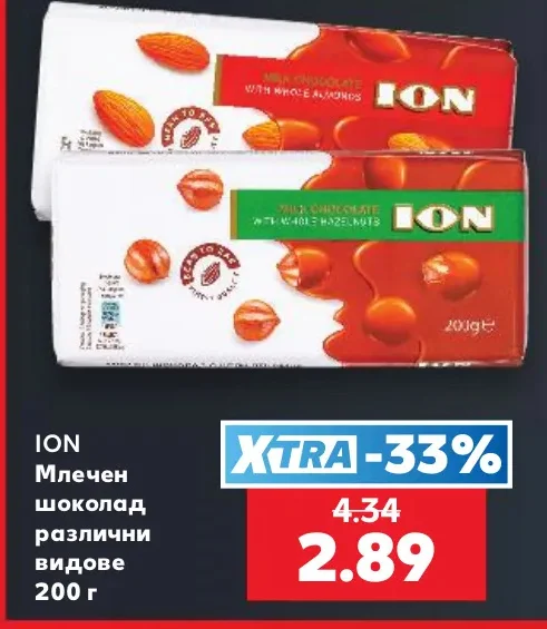 ION Млечен шоколад различни видове 200 г