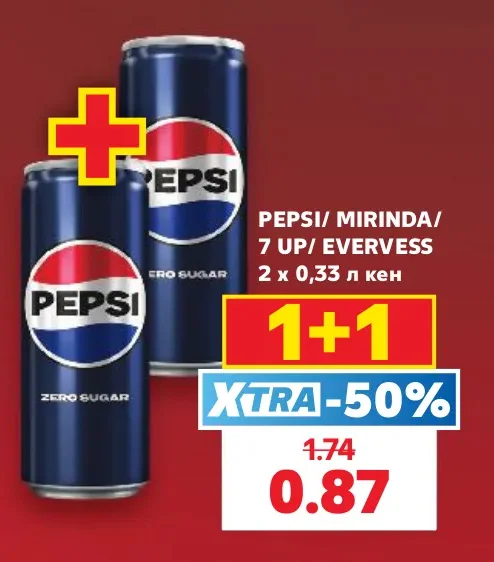 PEPSI/ MIRINDA/ 7 UP/ EVERVESS 2 х 0,33 л кен